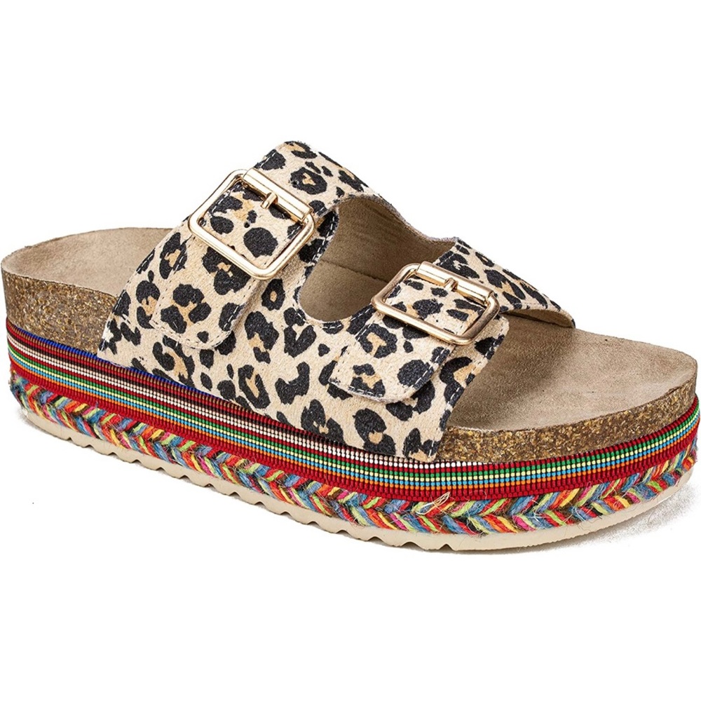 SEVEN DIALS Women's Beverlyn Sandal Slide- Leopard Print Double Buckle Platform